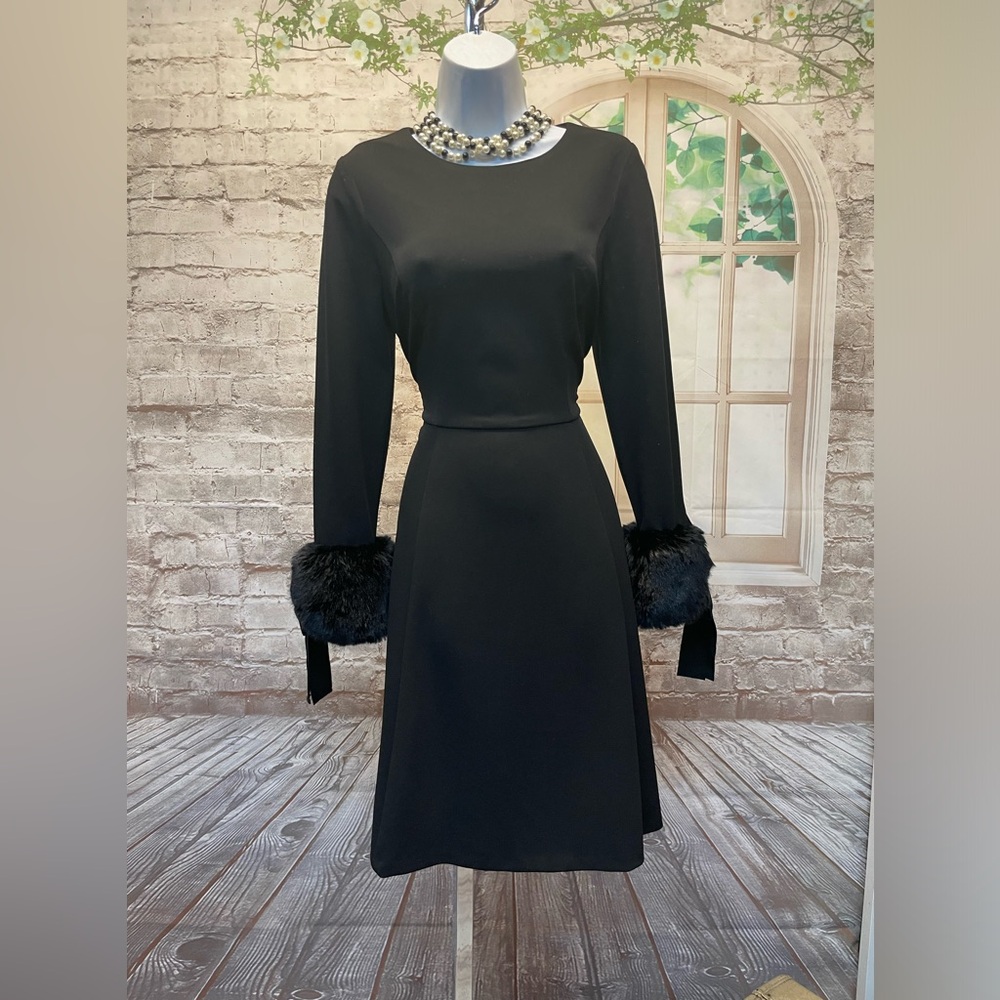 Size 8 Calvin Klein CLASSIC A-LINE Dress w/Fur Cuffs